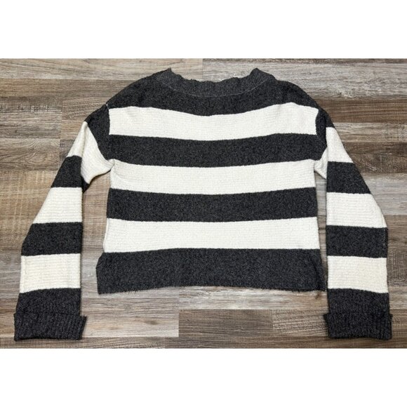 Kaisely Womens Dark Gray and Cream Striped Sweater Long Sleeve Ribbed Medium - Picture 6 of 14